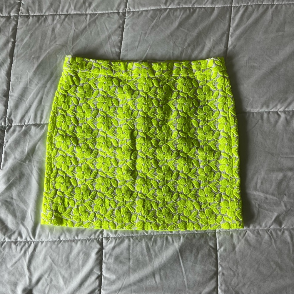J Crew Neon Yellow Floral Embroidered Lined Skirt